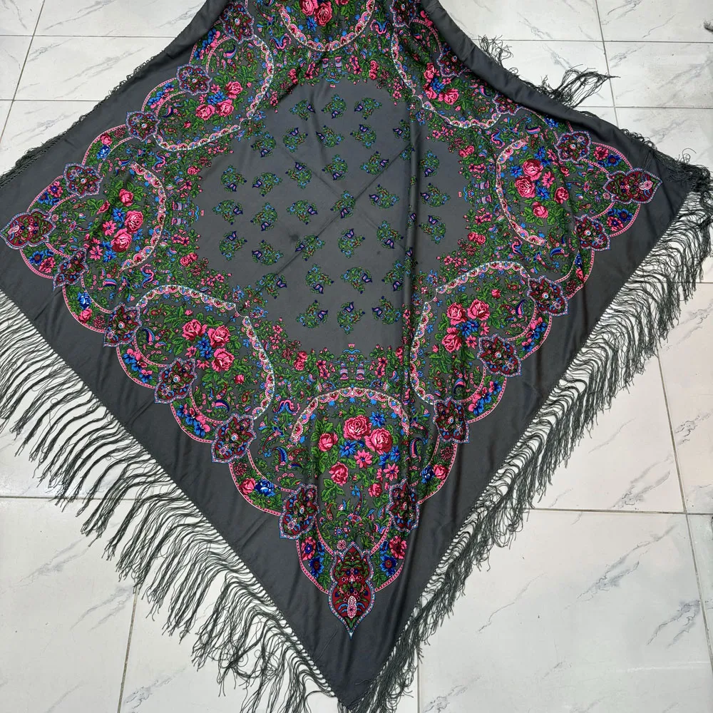 روسری نخی ترکمن قواره بزرگ کد 1659 وارداتی ترکیه ریشه دستباف چهار فصل