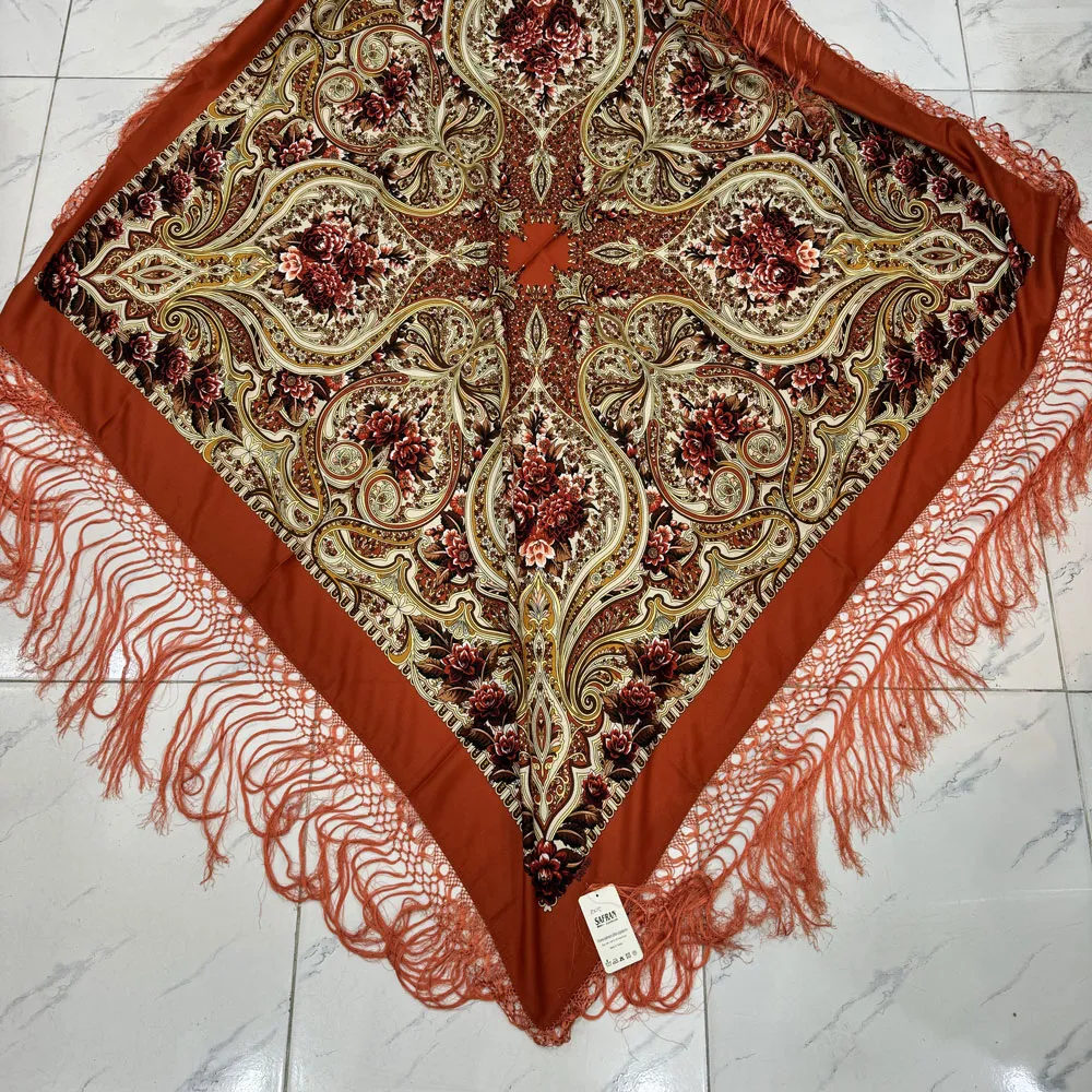 روسری نخی ترکمن کد 1647 قواره 140-150 ترکمنستان ریشه دستباف 4 فصل