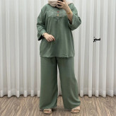 ست بلوز شلوار گلدوزی آلنا فری سایز تا 50 جنس صوفیا چهارفصل شیک راحت بدون آبرفت و رنگ رفت