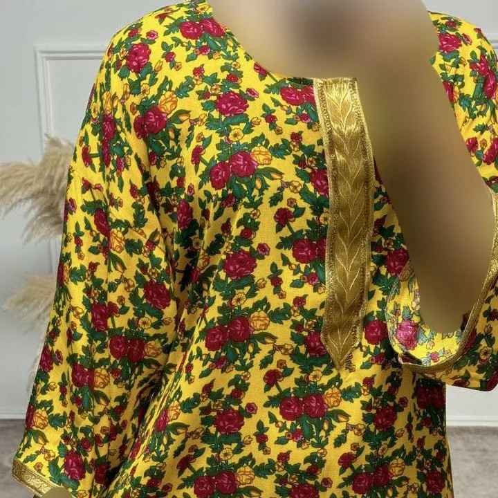 پیراهن ساحلی زنانه ترکمنستان طلاکوب گل ریز فری سایز تا 54 جنس نخی چهارفصل شیک