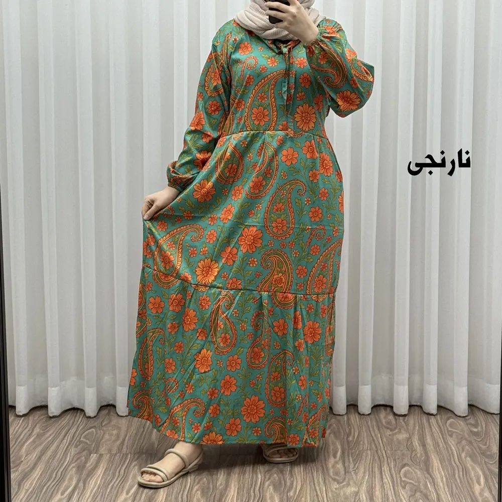 پیراهن فلور بوگاتی فری سایز تا 48 زنانه تنخور شیک و راحت چهارفصل بدون بدن نما