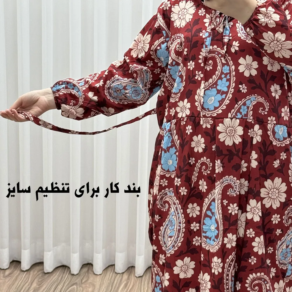 پیراهن فلور بوگاتی فری سایز تا 48 زنانه تنخور شیک و راحت چهارفصل بدون بدن نما