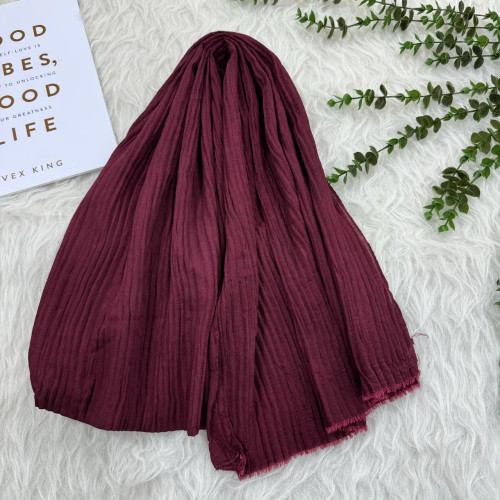 شال پلیسه نخی ساده زنانه قواره بزرگ 190x70 سانتیمتر بدون آبرفت و چروک