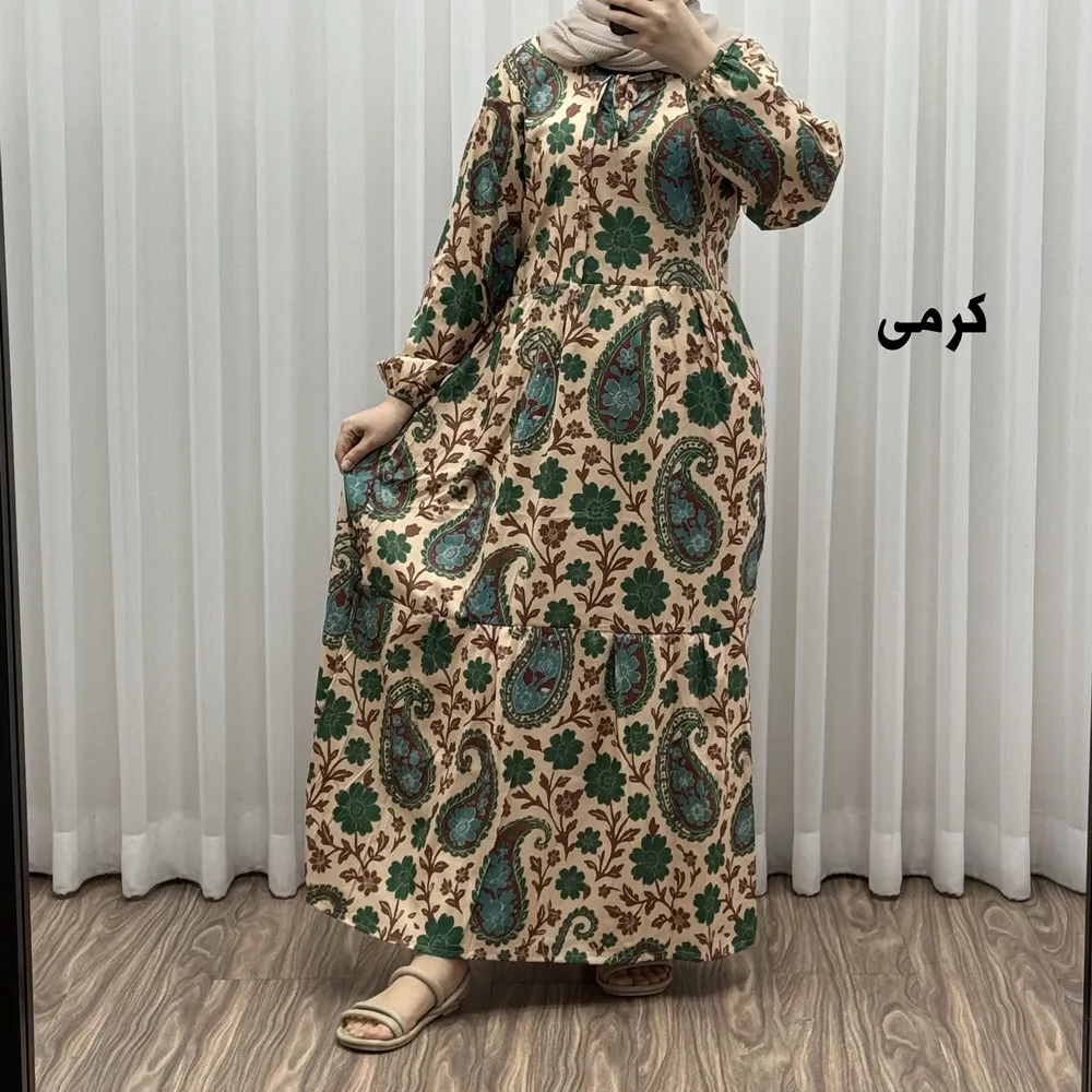 پیراهن فلور بوگاتی فری سایز تا 48 زنانه تنخور شیک و راحت چهارفصل بدون بدن نما