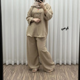 ست بلوز شلوار گلدوزی آلنا فری سایز تا 50 جنس صوفیا چهارفصل شیک راحت بدون آبرفت و رنگ رفت