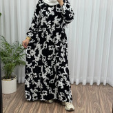 پیراهن ساحلی کرپ طرح فلور فری سایز تا 46 قد 135 کمربنددار شیک راحت چهارفصل