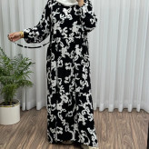 پیراهن ساحلی کرپ طرح فلور فری سایز تا 46 قد 135 کمربنددار شیک راحت چهارفصل