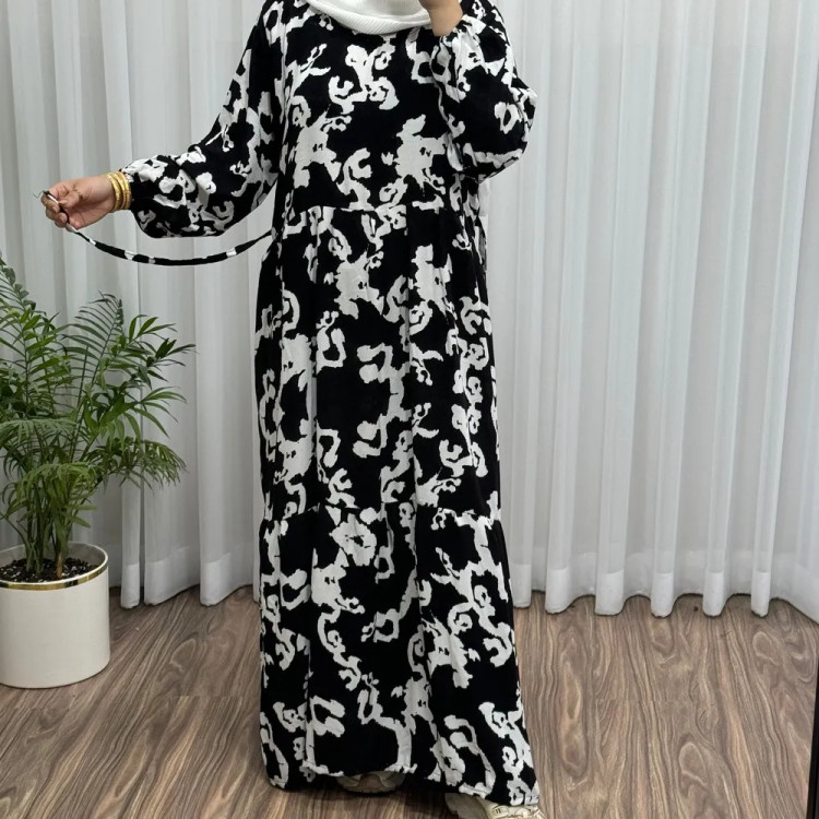 پیراهن ساحلی کرپ طرح فلور فری سایز تا 46 قد 135 کمربنددار شیک راحت چهارفصل