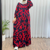 پیراهن ساحلی کرپ طرح فلور فری سایز تا 46 قد 135 کمربنددار شیک راحت چهارفصل