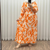 پیراهن ساحلی کرپ طرح فلور فری سایز تا 46 قد 135 کمربنددار شیک راحت چهارفصل