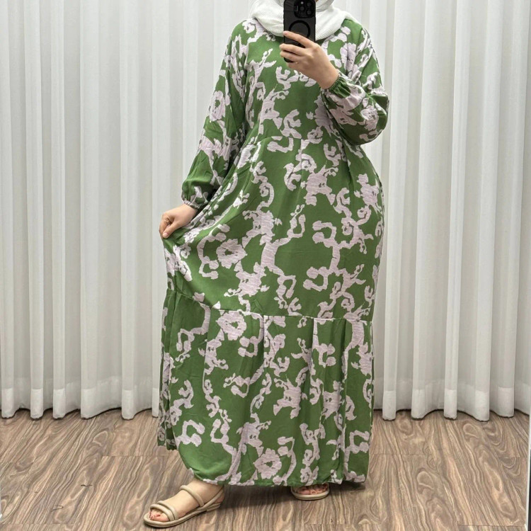 پیراهن ساحلی کرپ طرح فلور فری سایز تا 46 قد 135 کمربنددار شیک راحت چهارفصل