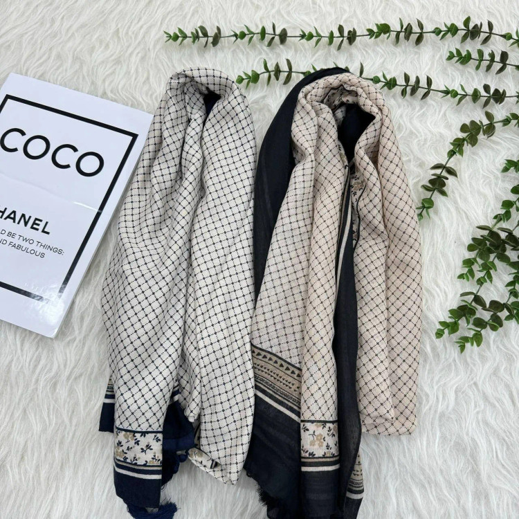 شال نخی طرحدار سی آی اسکارف کد 865 قواره 185×70 سانت عدم آبرفت و رنگرفتگی