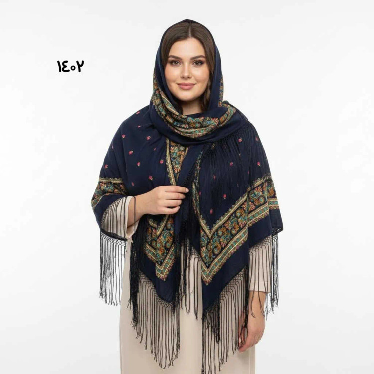 روسری ترکمن اصل کد 1402 ترکیه جنس نخی قواره 140-150 سانت ریشه دستباف 4 فصل