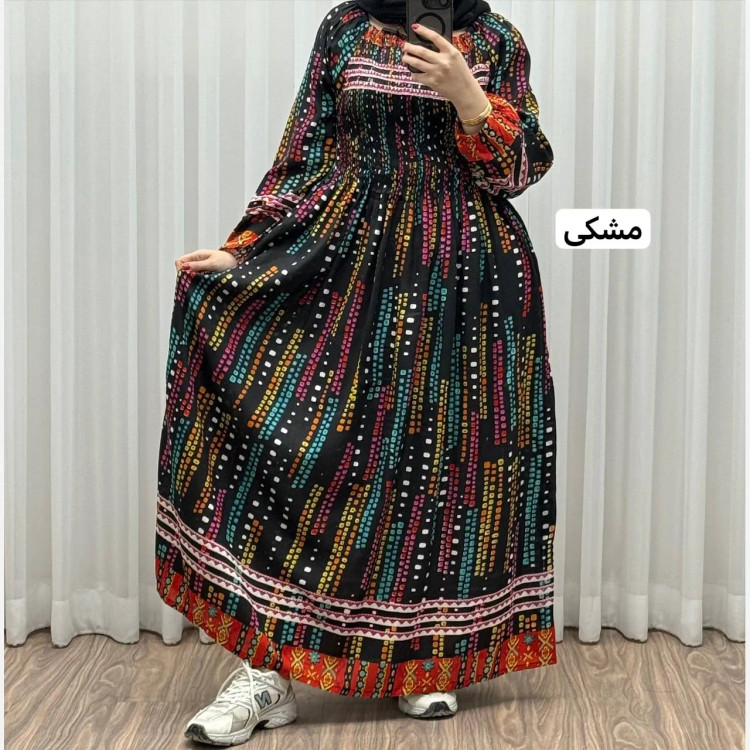 پیراهن ساحلی آستین دار هندی اطلس فری سایز تا 52 کریشه چهارفصل شیک و راحت بدون بدن نما