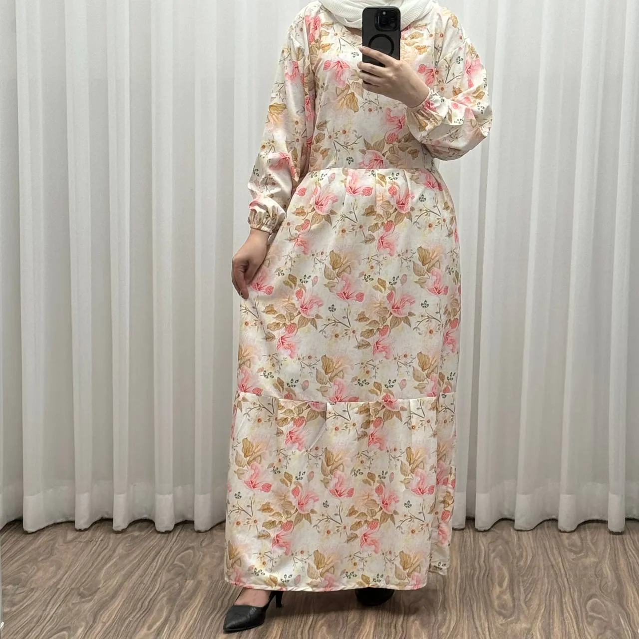 پیراهن فلور بوگاتی فری سایز تا 48 بنددار شیک و راحت چهارفصل بدون آبرفت و چروک