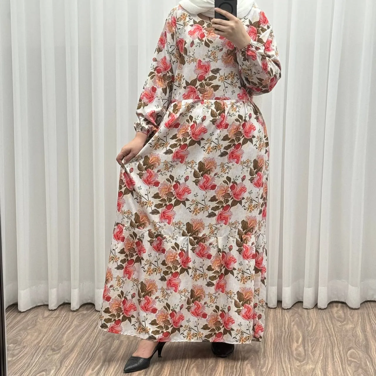 پیراهن فلور بوگاتی فری سایز تا 48 بنددار شیک و راحت چهارفصل بدون آبرفت و چروک