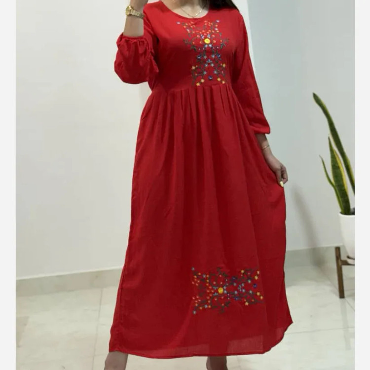 پیراهن نخی فری سایز زنانه مدل آرشیدا کد 1329 تنخور شیک و راحت چهارفصل