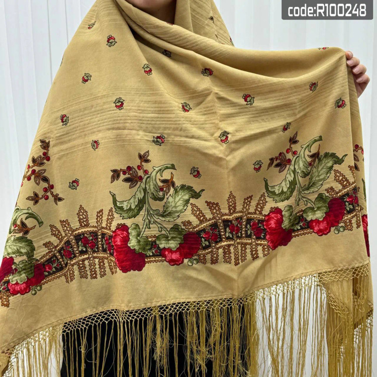 روسری ترکمن پشمی اصیل زنانه قواره بزرگ طرح سنتی روسیه 148x148