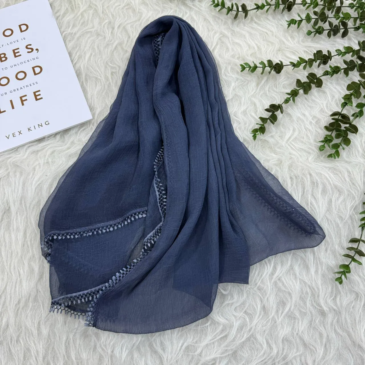 شال نخی روزمره قواره بزرگ 190×75 سانت سر نمیخورد پرز و گلوله نمیشود