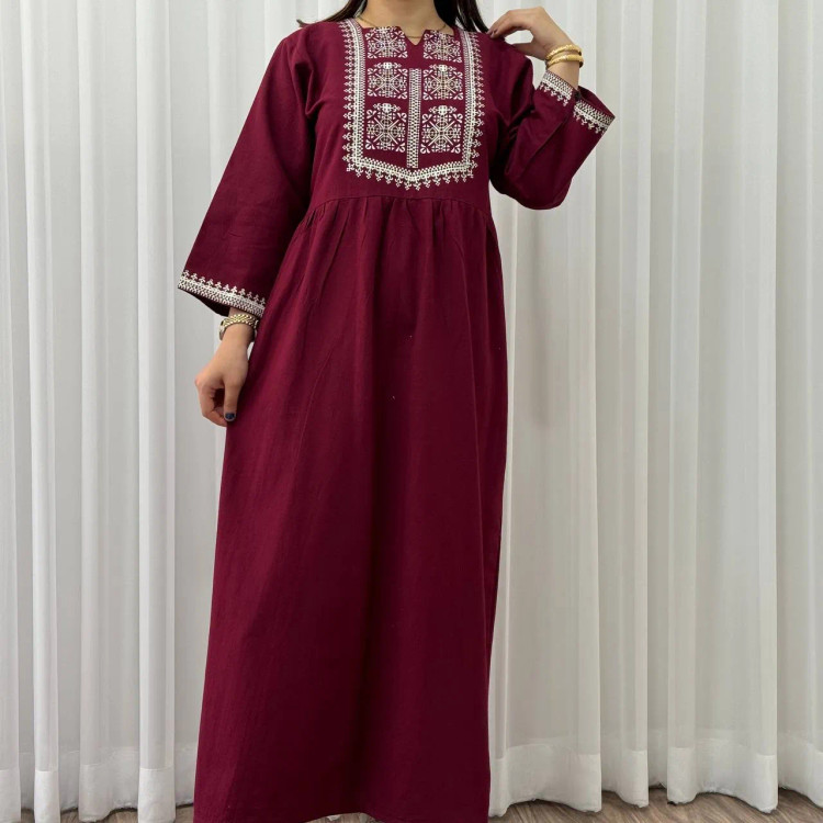 پیراهن لینن چاپی ساره فری سایز تا 48 بنددار چهارفصل شیک راحت بدون آبرفت و رنگرفت