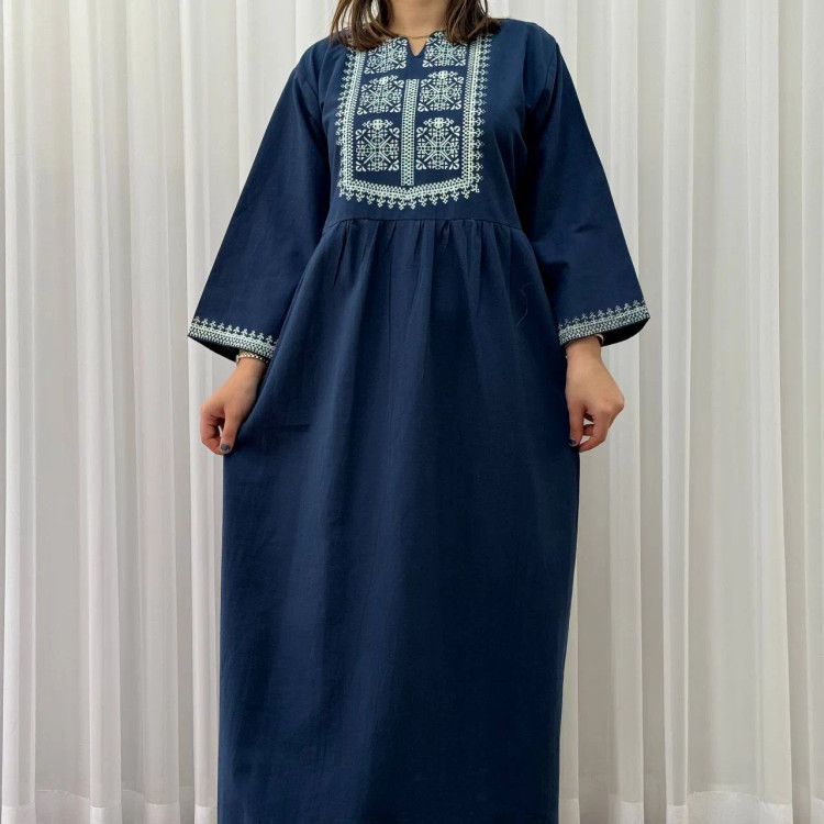 پیراهن لینن چاپی ساره فری سایز تا 48 بنددار چهارفصل شیک راحت بدون آبرفت و رنگرفت