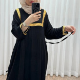 پیراهن ساحلی نخی زنانه فری سایز تا 50 مدل نوار مربعی شسته شده بدون آبرفت و رنگ رفت یقه گرد کمربند دار مناسب چهارفصل