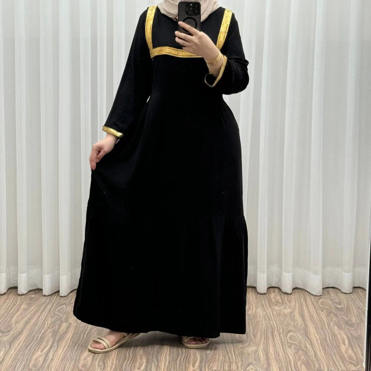 پیراهن ساحلی نخی زنانه فری سایز تا 50 مدل نوار مربعی شسته شده بدون آبرفت و رنگ رفت یقه گرد کمربند دار مناسب چهارفصل