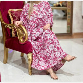 پیراهن فلور نخی رنگی فری سایز تا 46 قد 140 کمربنددار چهارفصل شیک و راحت بدون آبرفت و رنگ رفت