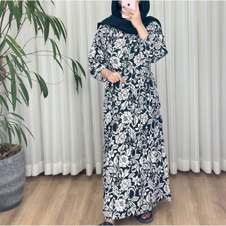 پیراهن فلور نخی رنگی فری سایز تا 46 قد 140 کمربنددار چهارفصل شیک و راحت بدون آبرفت و رنگ رفت