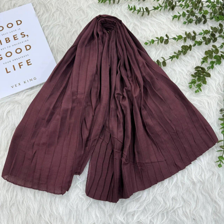 شال پلیسه نخی ساده زنانه قواره بزرگ 200×80 سانتیمتر بدون آبرفت و چروک