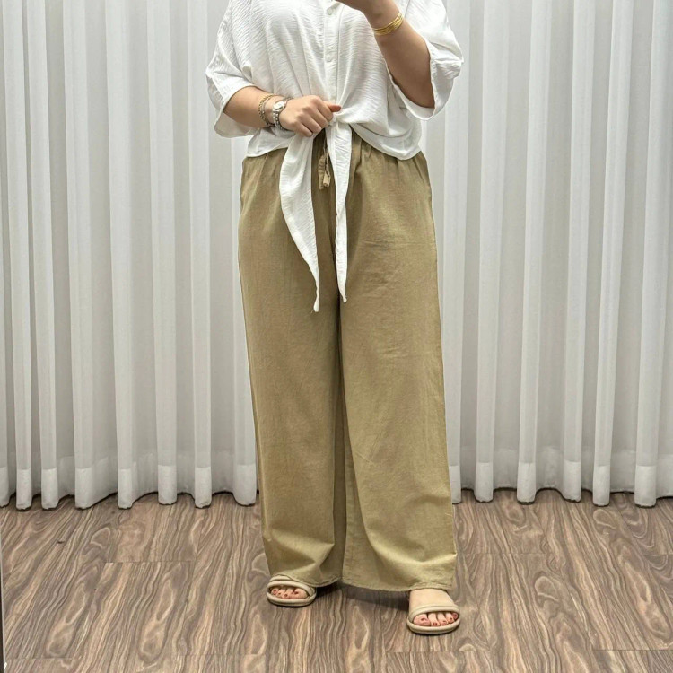 شلوار الیاف طبیعی زنانه فری سایز تا سایز 46 تن خور شیک و راحت چهارفصل بدون چروک و آبرفت