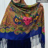 روسری نخی ترکمن قواره 140 کد R100174 وارداتی قابل استفاده 4 فصل