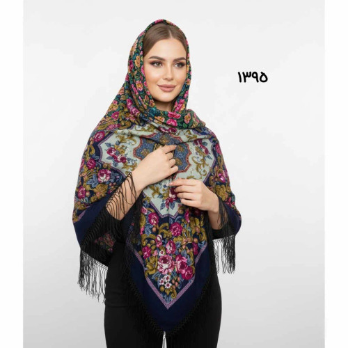 روسری ترکمن اصل ترکیه وارداتی جنس نخی قواره بزرگ ریشه دستباف چهار فصل کد 1395