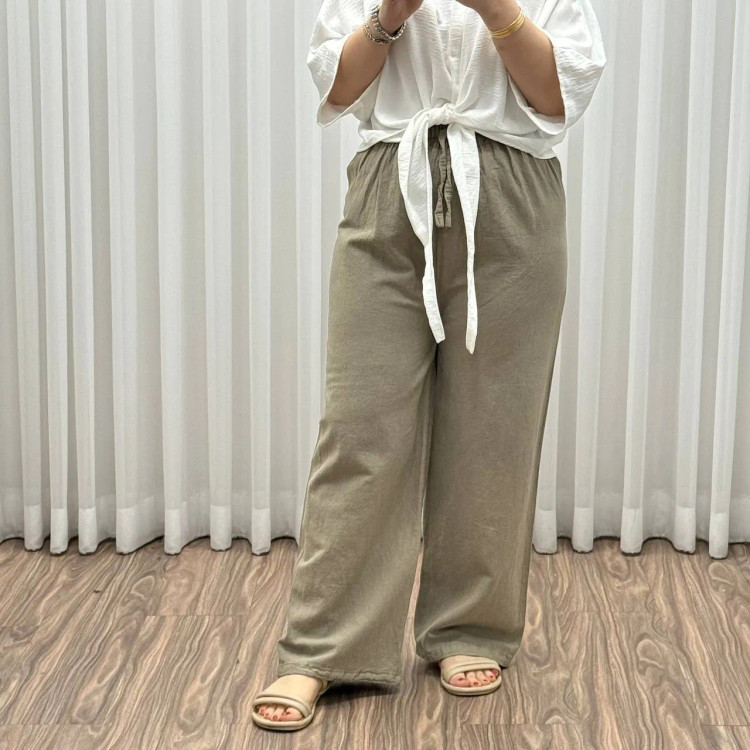 شلوار الیاف طبیعی زنانه فری سایز تا سایز 46 تن خور شیک و راحت چهارفصل بدون چروک و آبرفت