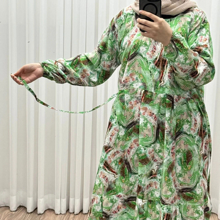 پیراهن نخی خارجی مدل هیوا فری سایز مناسب تا سایز 50 چهارفصل شیک راحت با بند کمر و کمربند بدون دکمه جلو بدون سایه انداختن