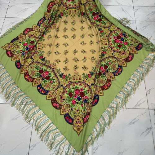 روسری ترکمن نخی ترکمن قواره بزرگ ریشه دستباف کد 1671 وارداتی ترکیه 4 فصل