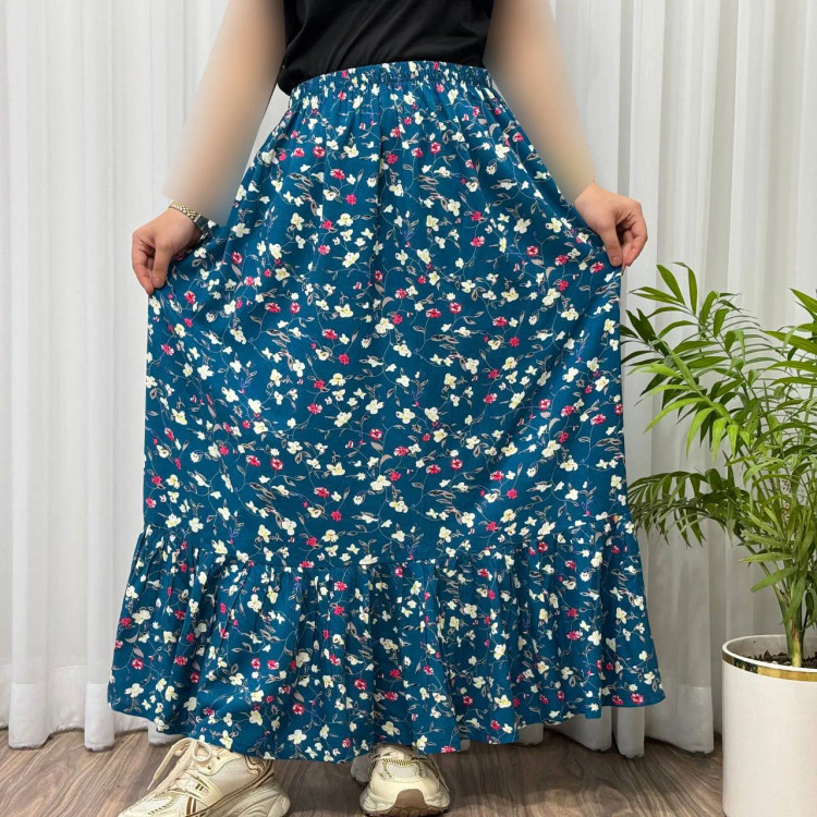 دامن زنانه بلند نخی خارجی فری سایز تا 48 آبرفت تا 5 سانت سایه نمیاندازد