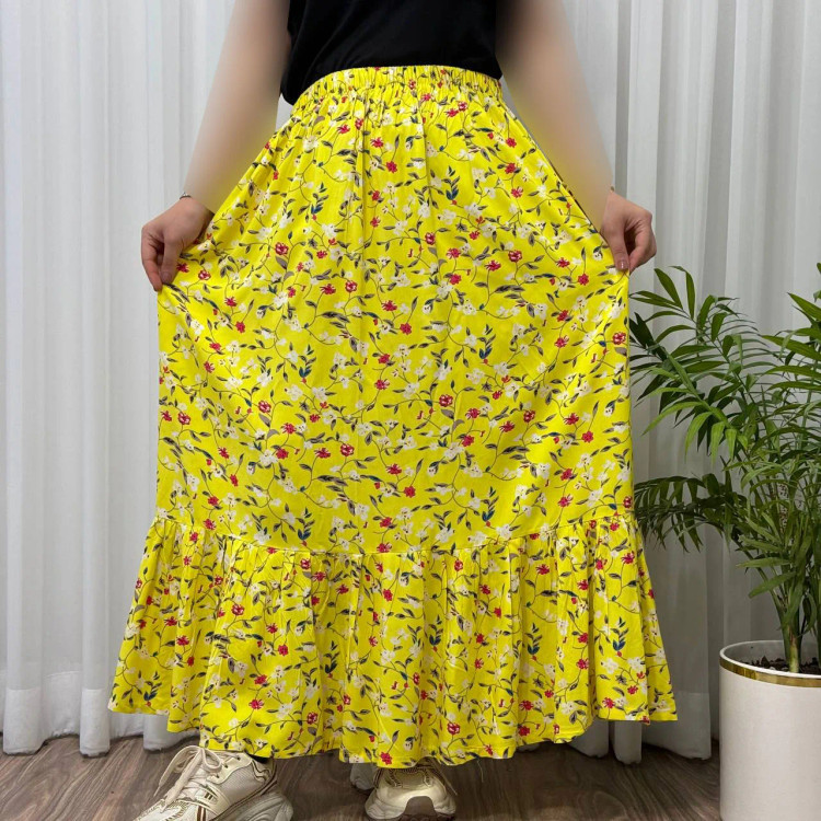 دامن زنانه بلند نخی خارجی فری سایز تا 48 آبرفت تا 5 سانت سایه نمیاندازد