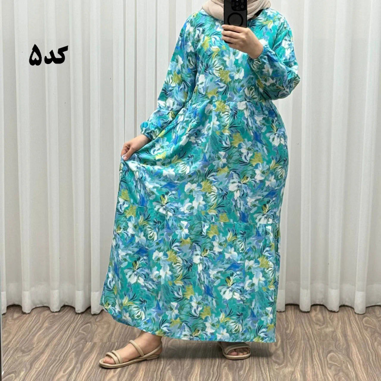 پیراهن نخی خارجی مدل هیوا فری سایز مناسب تا سایز 50 چهارفصل شیک راحت با بند کمر و کمربند بدون دکمه جلو بدون سایه انداختن