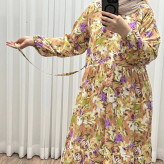 پیراهن نخی خارجی مدل هیوا فری سایز مناسب تا سایز 50 چهارفصل شیک راحت با بند کمر و کمربند بدون دکمه جلو بدون سایه انداختن