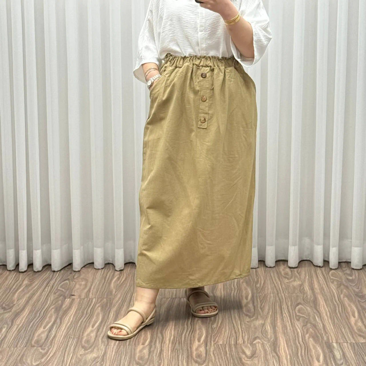 دامن لینن شمسی کد 1371 فری سایز تا 48 قد 95 سانتیمتر چهارفصل زنانه روزمره