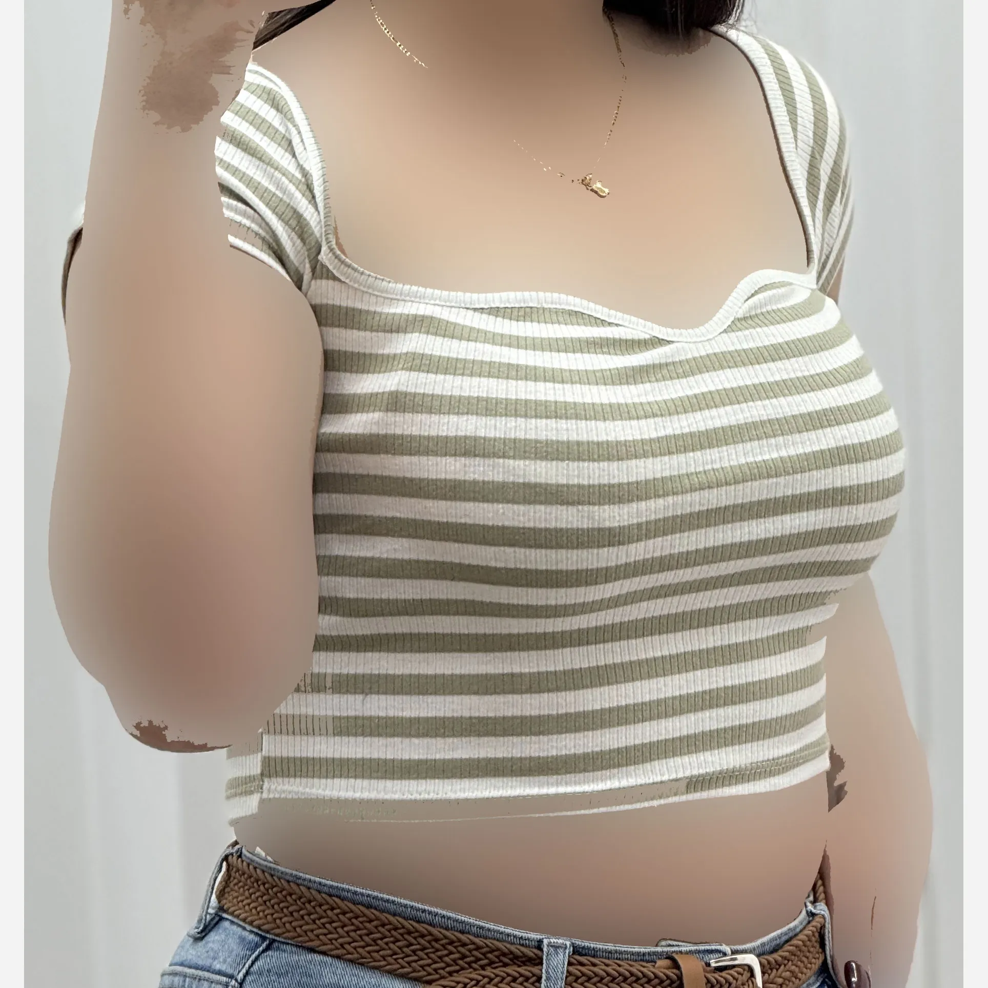 کراپ کبریتی یقه خشتی زنانه و دخترانه کد 1076 تنخور شیک چهارفصل