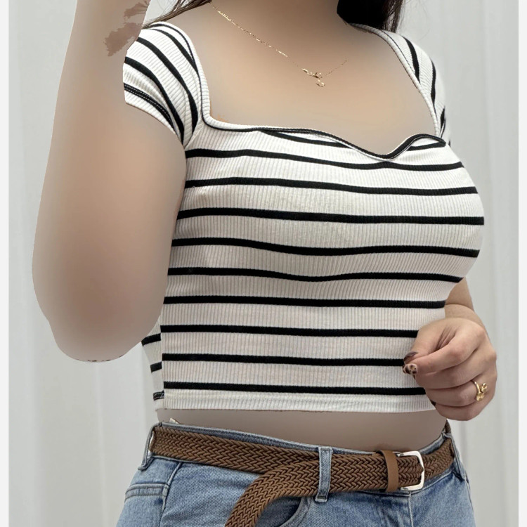 کراپ کبریتی یقه خشتی زنانه و دخترانه کد 1076 تنخور شیک چهارفصل