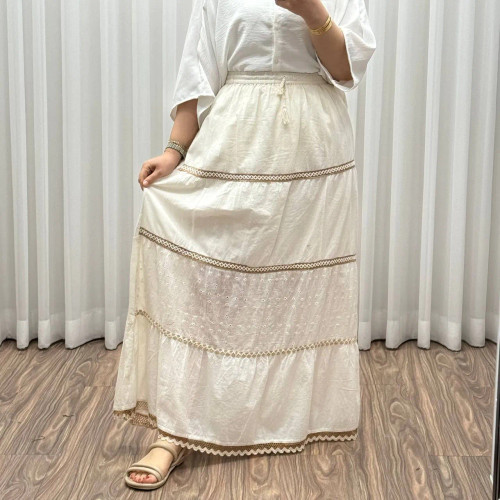 دامن سلن کرم کد 1407 نخی خامه دوزی فری سایز تا 48 چهارفصل تن خور شیک و راحت