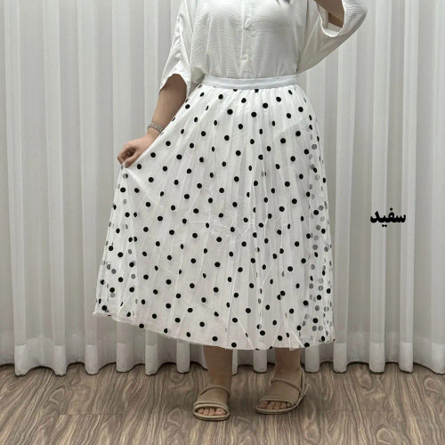 دامن گیپور خال خالی زنانه فری سایز شیک و راحت مناسب تا سایز 46 چهارفصل