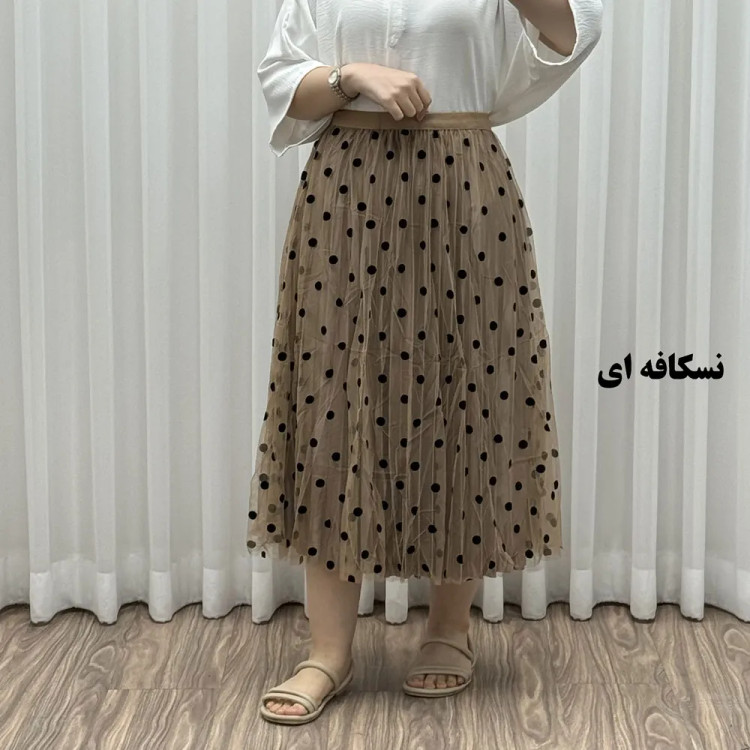 دامن گیپور خال خالی زنانه فری سایز شیک و راحت مناسب تا سایز 46 چهارفصل