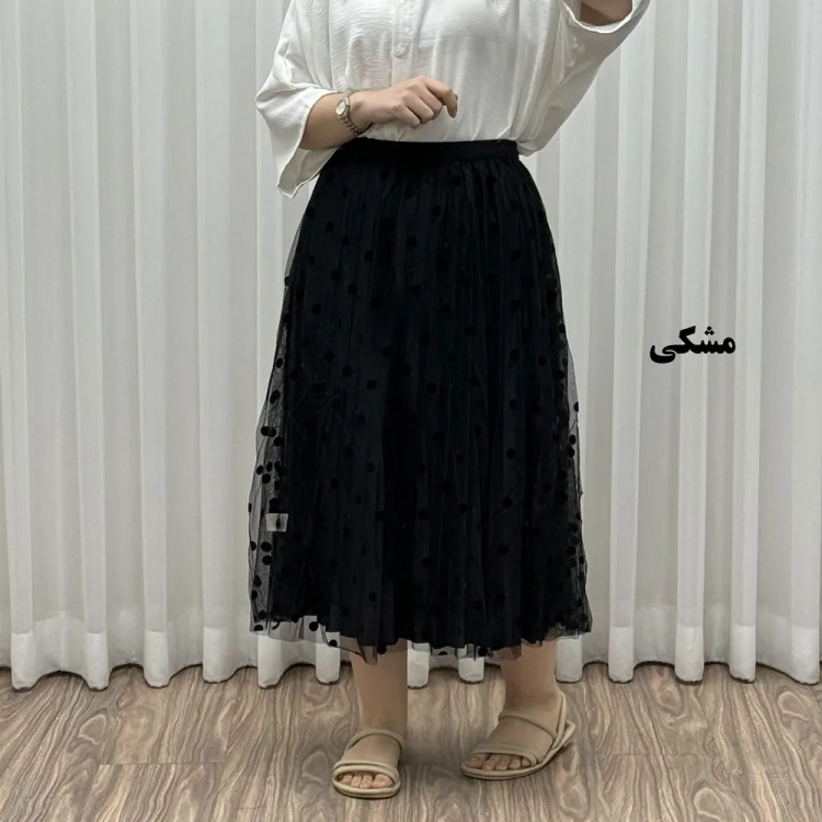 دامن گیپور خال خالی زنانه فری سایز شیک و راحت مناسب تا سایز 46 چهارفصل