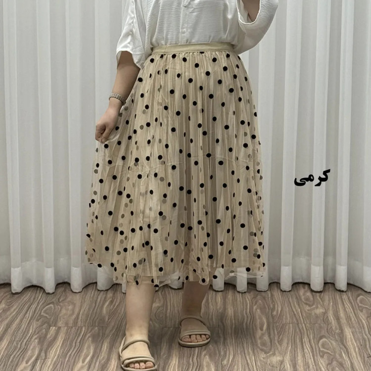 دامن گیپور خال خالی زنانه فری سایز شیک و راحت مناسب تا سایز 46 چهارفصل