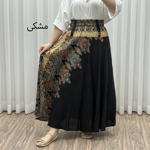 دامن وارداتی اندونزی مدل آینهکاری کد 1609 فری سایز تا 48 سوپر نخ چهارفصل آستر دار بدون بدن نما