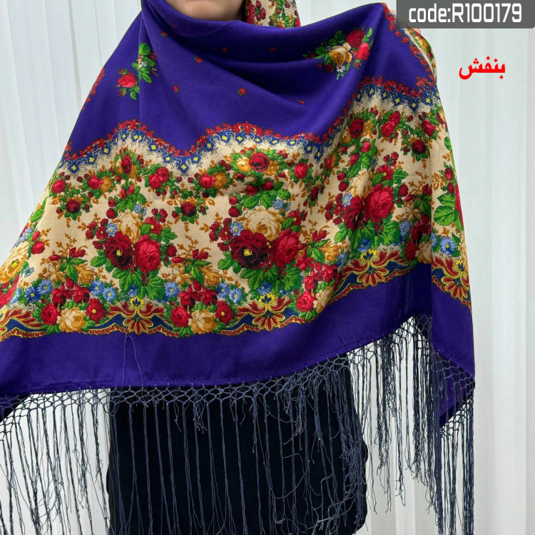 روسری نخی ترکمن کد R100179 قواره 140x140 وارداتی ترکیه ریشه دستباف